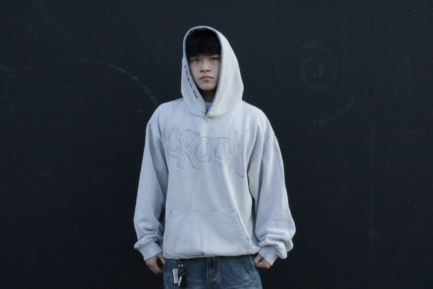 Heavy street hoodie distressed grey